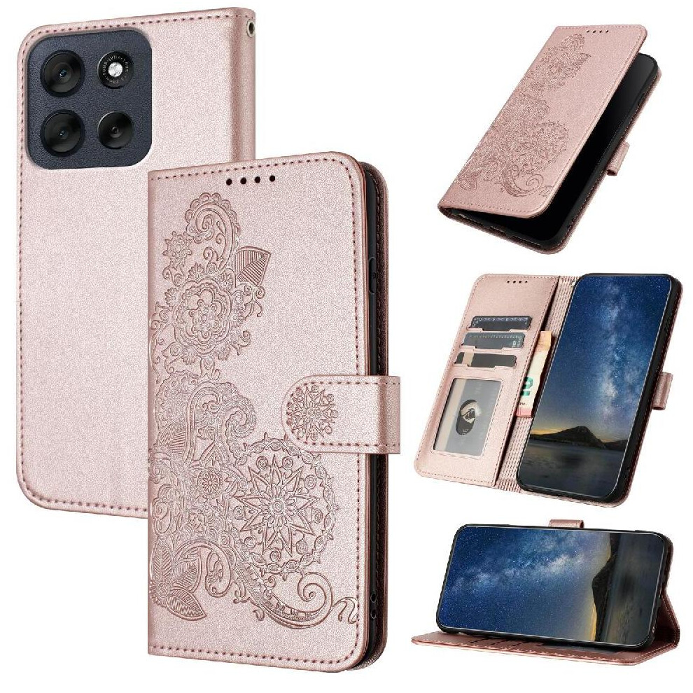 (Pink) Flip Case For Motorola Moto G56 Pu Leather Magnetic Closure With Card Slot Stand Flip Folio Book Kickstand Protective Pink 764563100651