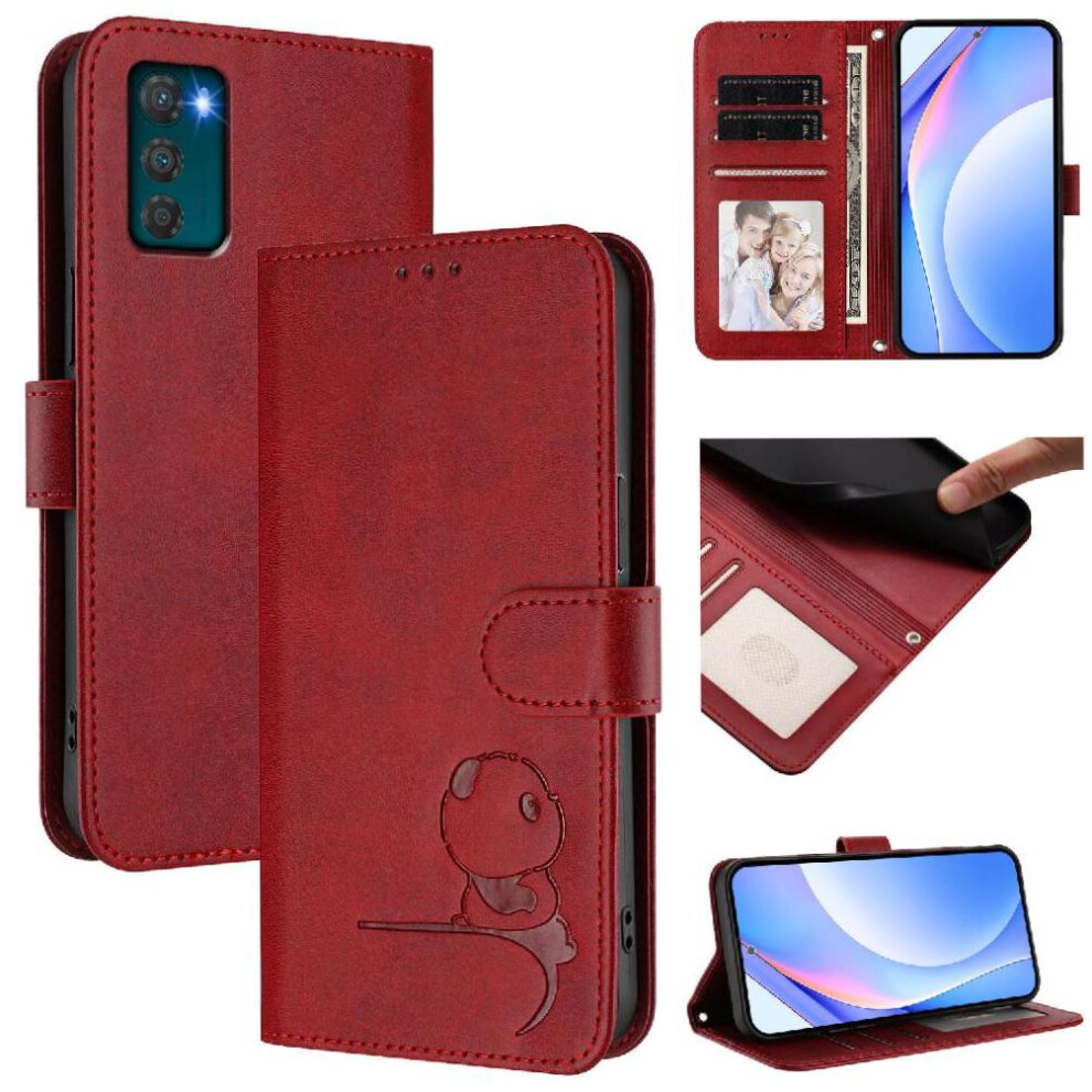 (Red) Phone Case For Motorola Moto G42 4G Magnetic Card Slots Holder Kickstand Pu Leather Flip Folio Rfid Blocking Red 764563101504