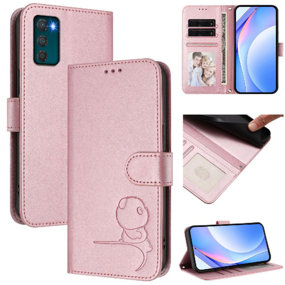 (Pink) Phone Case For Motorola Moto G42 4G Magnetic Card Slots Holder Kickstand Pu Leather Flip Folio Rfid Blocking Pink 764563101481