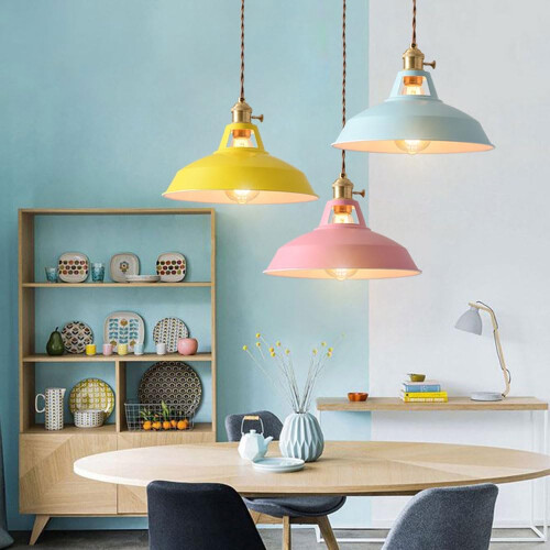Simplicity Pendant Light in E27 Base Macaron Vintage Chandeliers Shade Dining Table Lamp 2