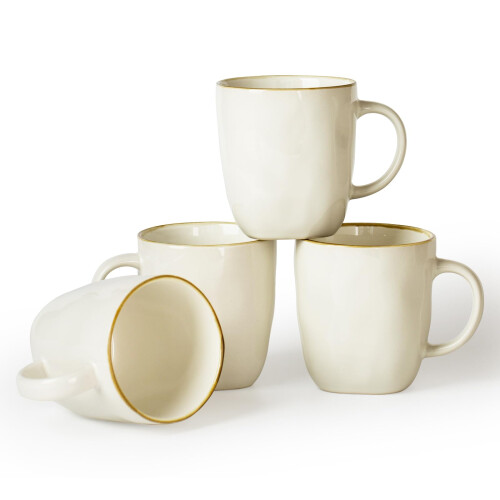 4 Set Vanilla White Coffee Mugs Microwave and Dishwasher Safe Kitchen Use 13oz