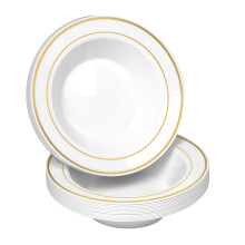 100 Disposable White Gold Trim Plastic Soup Bowls Premium for Parties 14 oz