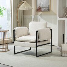 Modern Accent Chair for Living Room with Comfy Cushion,Living Room Chair 32.7' Seat Wide,Metal Frame,Mid Century Bedroom Reading Side Arm Chair,Beige