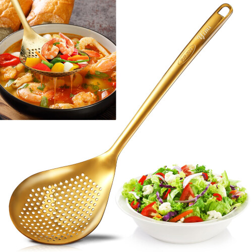 Large Gold Slotted Spoon for Serving 14 Inch