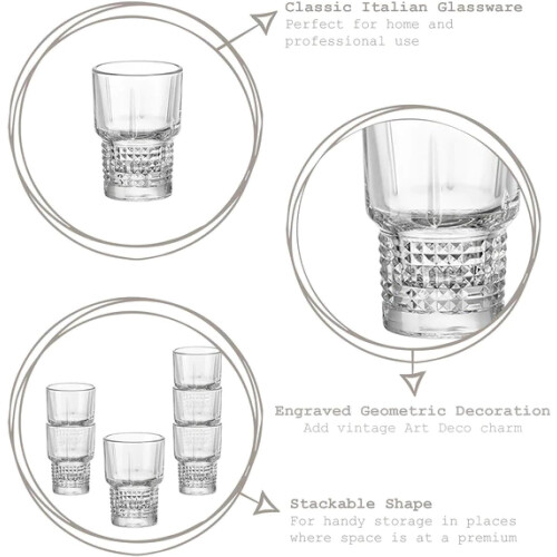 6 Set Stackable Vintage Design Shot Glass 2.5 Oz 2