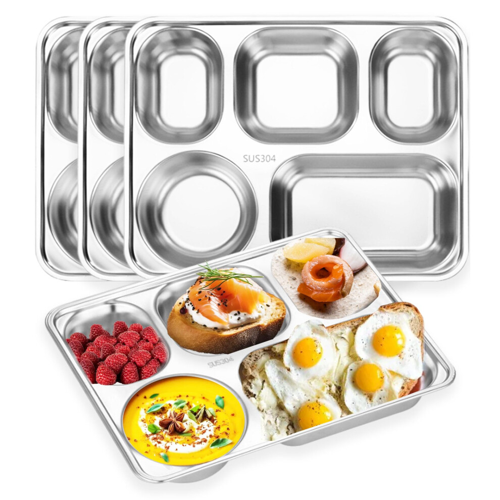 4 Pack Stainless Steel Divided Plates Tray for Kids Mealtime Organization