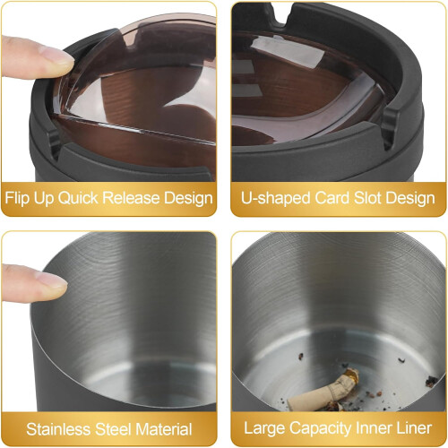 Stainless Steel Covered Windproof Black Ashtray for Indoor Use 1