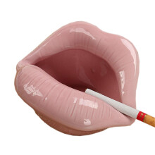 Cute Pink Lips Ceramic Creative Personality Mouth Smokeless Ashtray for Home Decorations