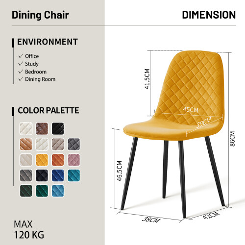 (Yellow, 2) 2/4/6x Dining Chairs metal Legs Home office 2