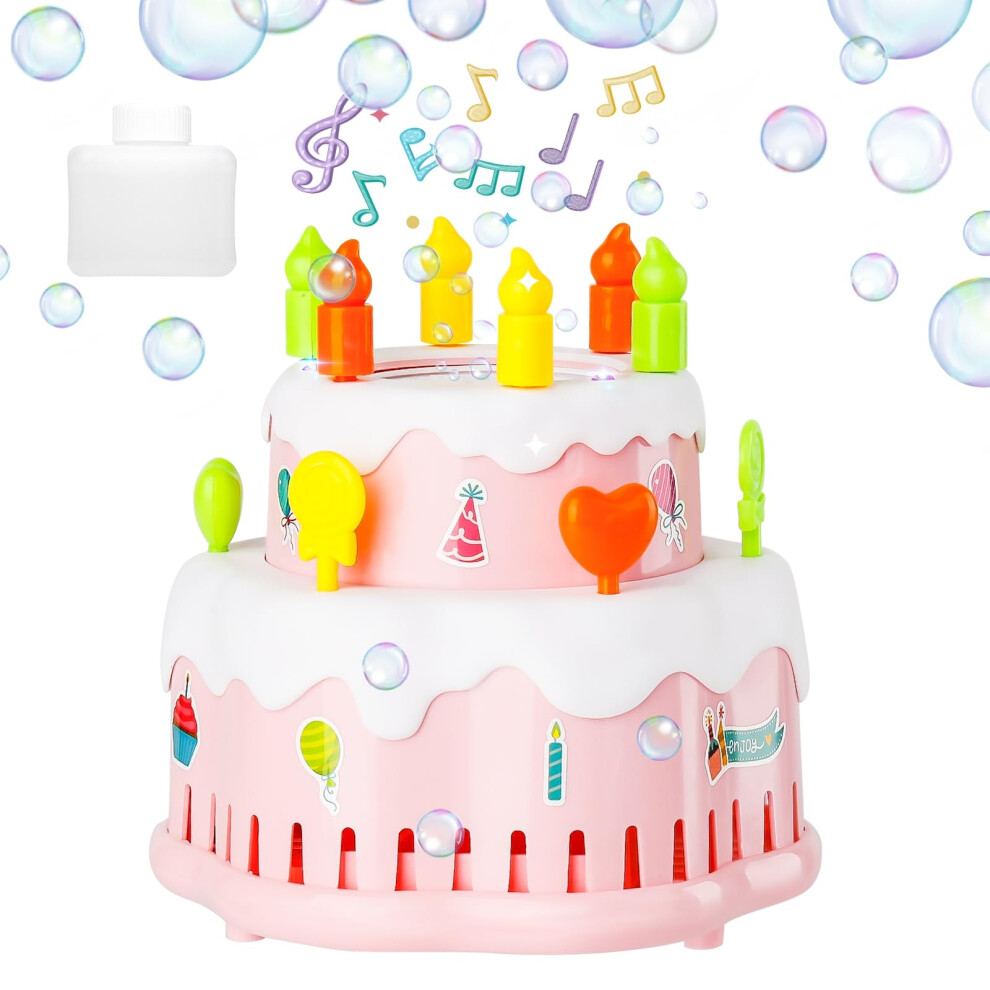 Automatic Birthday Cake Bubble Maker Blower with Solution for Kids Outdoor Indoor Play Easter Party Toy Gift Ref：bFY