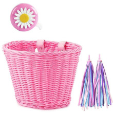 1Set Rattan Wicker Bicycle Basket Bike Handlebar Accessories Pink