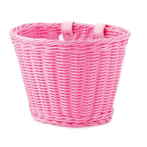 1Set Rattan Wicker Bicycle Basket Bike Handlebar Accessories Pink 1