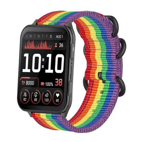 (Rainbow) Ring Buckle Nylon Canvas Watch Band For Garmin Venu X1