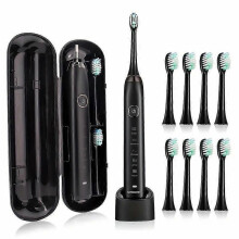 (Black) Sarmocare S100 IPX7 Waterproof Portable Sonic Electric Toothbrush with 8-brush Heads
