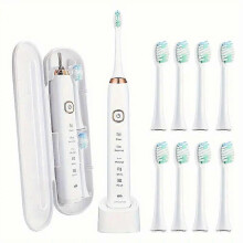 (White) Sarmocare S100 IPX7 Waterproof Portable Sonic Electric Toothbrush with 8-brush Heads