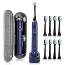(Navy Blue) Sarmocare S100 IPX7 Waterproof Portable Sonic Electric Toothbrush with 8-brush Heads