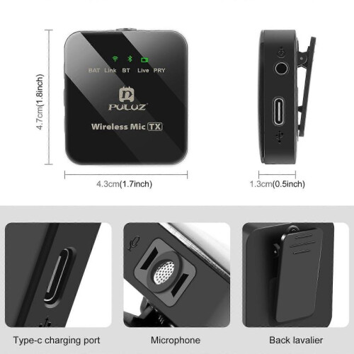 PULUZ Wireless Lavalier Microphone for iPhone / iPad, 8-Pin Receiver and Dual Microphones (Black) 2