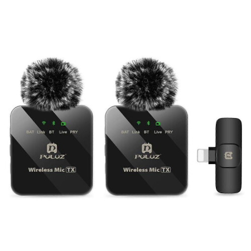PULUZ Wireless Lavalier Microphone for iPhone / iPad, 8-Pin Receiver and Dual Microphones (Black) 1