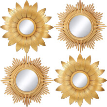 4 Pieces Big Sunburst Wall Mirror Gold Vintage Mirror Set for Home Decor