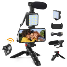 Vlogging Kit for iPhone Android with Tripod, LED Video Light & Microphone, Phone YouTube Starter Kit for TikTok Live Streaming Recording