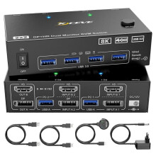 (US Plug, Not Specified) KC-KVM8202DH 8K 60Hz HDMI and DP and USB3.0 Dual Monitor KVM Switch