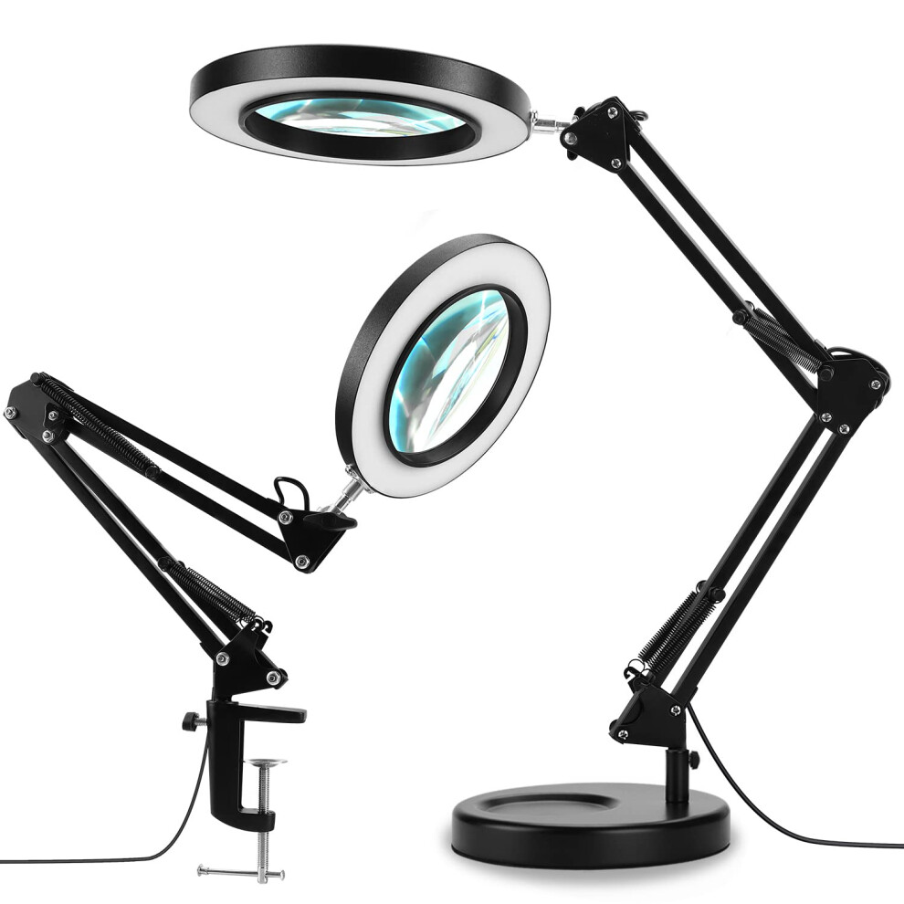 Light Magnifying Glass With And Stand 5X Real Glass Lens 3 Color Modes Stepless Dimmable For Repair