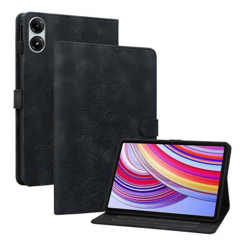 (For Xiaomi Redmi Pad Pro 12.1, Black) Lily Embossed Leather Tablet Case