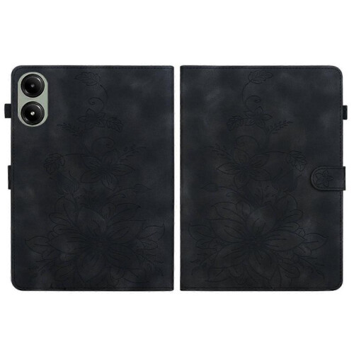 (For Redmi Pad 2 / Redmi Pad SE 11 2025, Black) Lily Embossed Leather Tablet Case 2