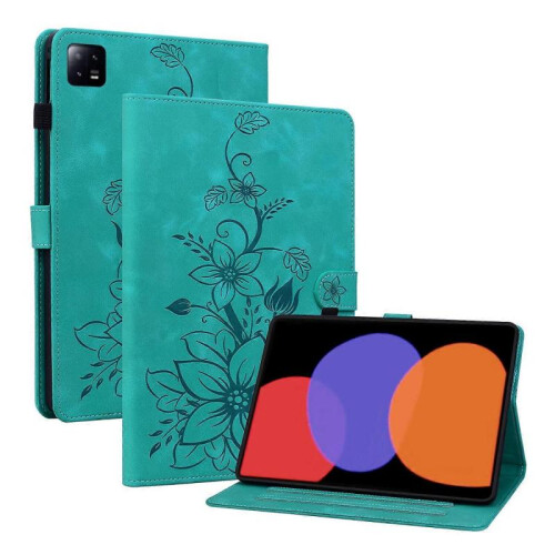 (For Xiaomi Pad 6 11.0 2023, Green) Lily Embossed Leather Tablet Case