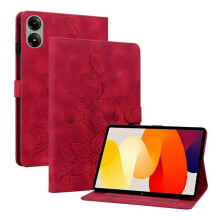 (For Redmi Pad 2 / Redmi Pad SE 11 2025, Red) Lily Embossed Leather Tablet Case