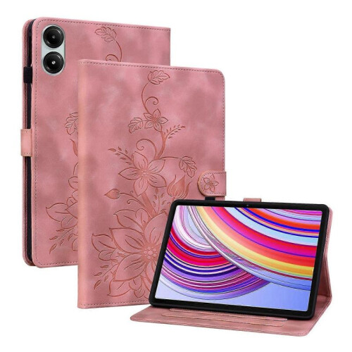 (For Xiaomi Redmi Pad Pro 12.1, Pink) Lily Embossed Leather Tablet Case