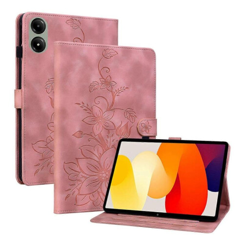 (For Redmi Pad 2 / Redmi Pad SE 11 2025, Pink) Lily Embossed Leather Tablet Case