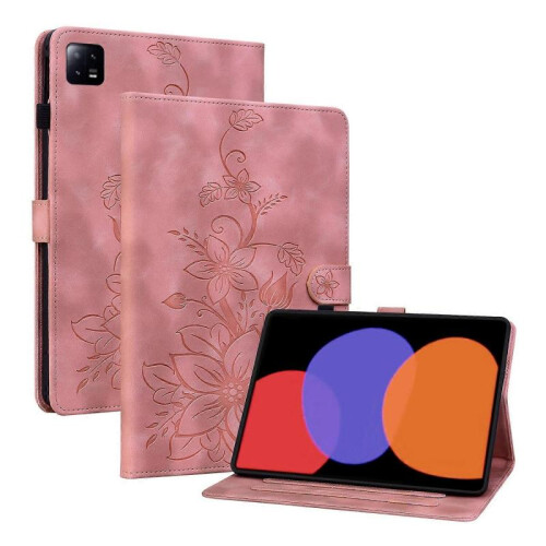 (For Xiaomi Pad 6 11.0 2023, Pink) Lily Embossed Leather Tablet Case