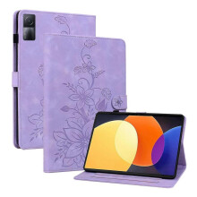 (For Xiaomi Redmi Pad 10.61, Purple) Lily Embossed Leather Tablet Case