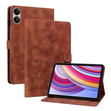 (For Xiaomi Redmi Pad Pro 12.1, Brown) Lily Embossed Leather Tablet Case