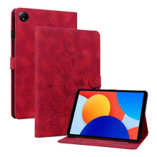(For Xiaomi Redmi Pad SE 8.7, Red) Lily Embossed Leather Tablet Case
