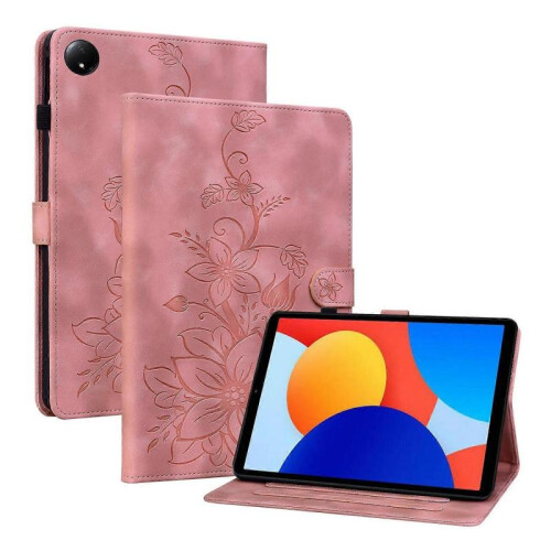 (For Xiaomi Redmi Pad SE 8.7, Pink) Lily Embossed Leather Tablet Case