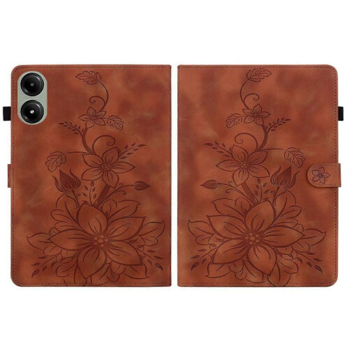 (For Redmi Pad 2 / Redmi Pad SE 11 2025, Brown) Lily Embossed Leather Tablet Case 2
