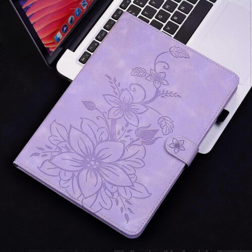 (For Xiaomi Pad 6 11.0 2023, Purple) Lily Embossed Leather Tablet Case 1