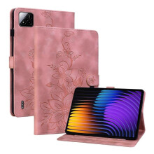(For Xiaomi Pad 7 / Pad 7 Pro, Pink) Lily Embossed Leather Tablet Case
