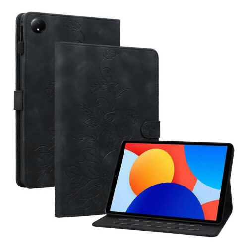 (For Xiaomi Redmi Pad SE 8.7,Black)Lily Embossed Leather Tablet Case
