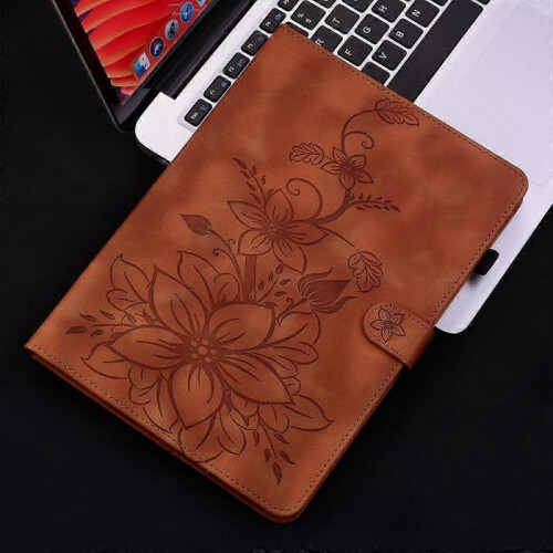 (For Redmi Pad 2 / Redmi Pad SE 11 2025, Brown) Lily Embossed Leather Tablet Case 1