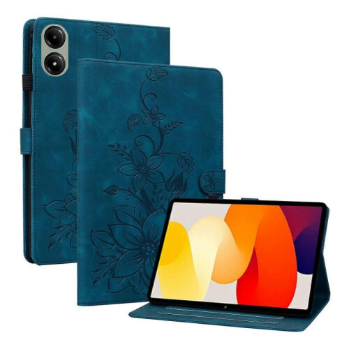 (For Redmi Pad 2 / Redmi Pad SE 11 2025, Dark Blue) Lily Embossed Leather Tablet Case