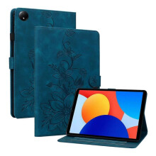 (For Xiaomi Redmi Pad SE 8.7, Dark Blue) Lily Embossed Leather Tablet Case