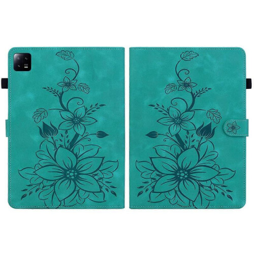 (For Xiaomi Pad 6 11.0 2023, Green) Lily Embossed Leather Tablet Case 2