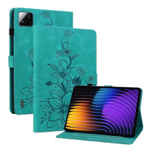 (For Xiaomi Pad 7 / Pad 7 Pro, Green) Lily Embossed Leather Tablet Case