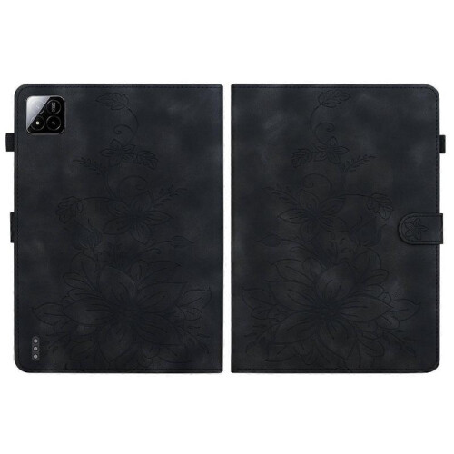 (For Xiaomi Pad 7 / Pad 7 Pro, Black) Lily Embossed Leather Tablet Case 2