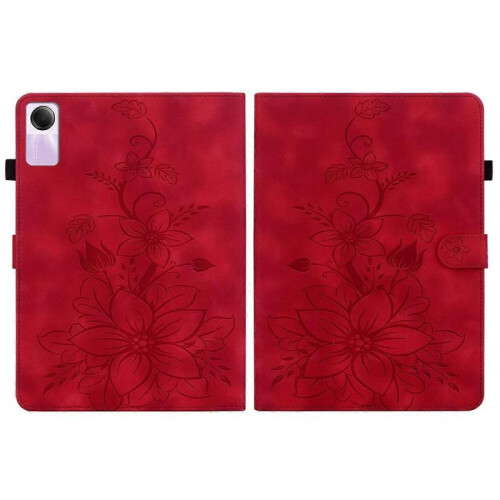 (For Xiaomi Redmi Pad SE, Red) Lily Embossed Leather Tablet Case 2