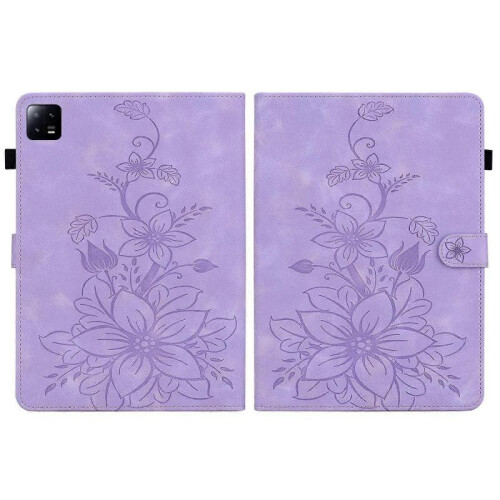 (For Xiaomi Pad 6 11.0 2023, Purple) Lily Embossed Leather Tablet Case 2