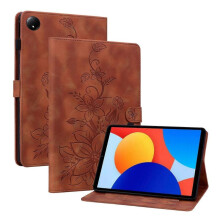 (For Xiaomi Redmi Pad SE 8.7, Brown) Lily Embossed Leather Tablet Case